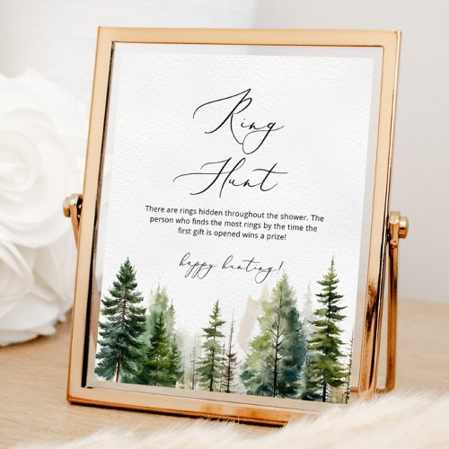 Evergreen pine trees ring hunt bridal shower game poster