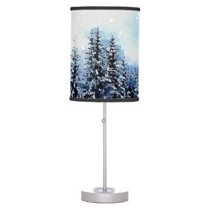Evergreen Pine Trees with Snow Table Lamp