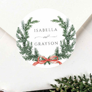 Evergreen Pine Wreath Wedding Classic Round Sticker
