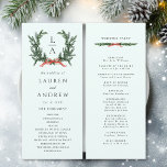 Evergreen Pine Wreath Wedding Mint Green Ceremony  Program<br><div class="desc">This wedding ceremony program features a watercolor evergreen pine garland with monograms and wedding party details on the back. For more advanced customization of this design,  please click the DESIGN TOOL BUTTON. Matching items are also available.</div>