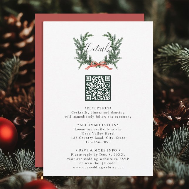 Evergreen Pine Wreath Wedding QR Code Details Enclosure Card (Creator Uploaded)
