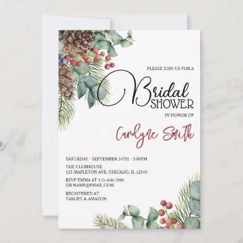 Evergreen Poinsettia Elegant Winter Bridal Shower Invitation