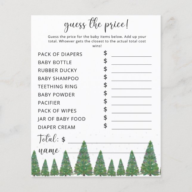 Evergreen Price Guess Game (Front)