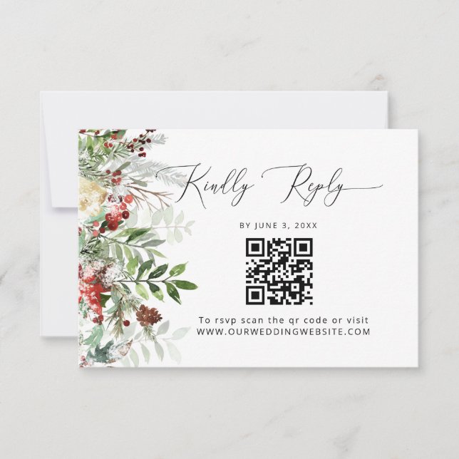 Evergreen QR Code Wedding RSVP Card (Front)