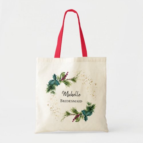 Evergreen Red Berry Winter Wedding Bridesmaid Gift Tote Bag