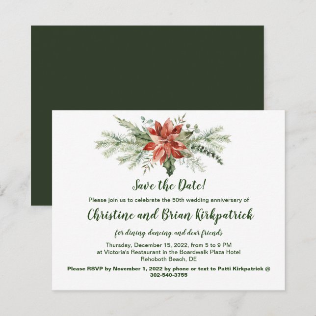 Evergreen Red Poinsettia Christmas - Patti K RSVP  (Front/Back)