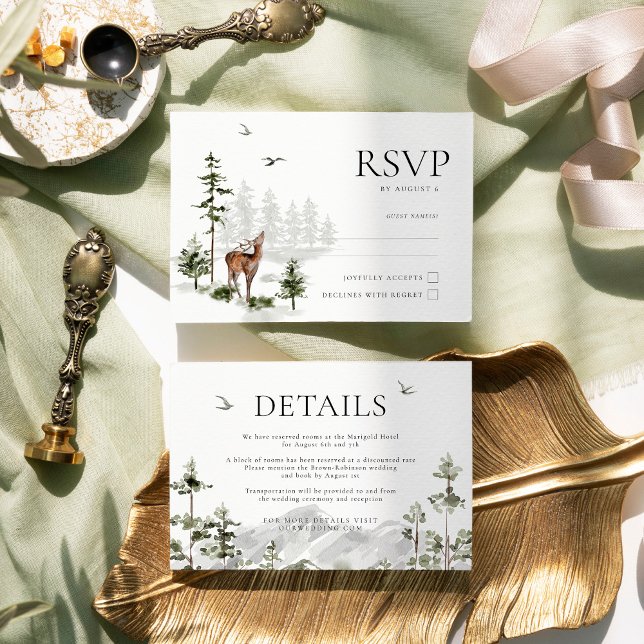 Evergreen Rustic Mountain Forest Wedding RSVP Card (Creator Uploaded)