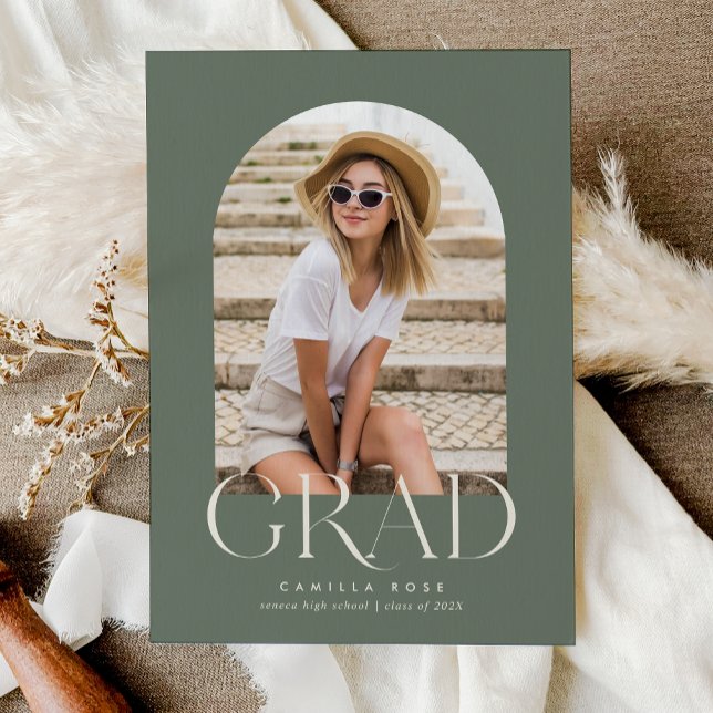 Evergreen Sage Modern Minimalist Arch Graduation Invitation (Creator Uploaded)