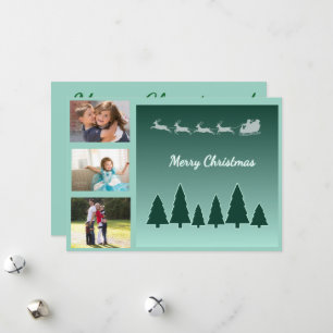 Evergreen Sleigh Family Trio Greeting Holiday Card