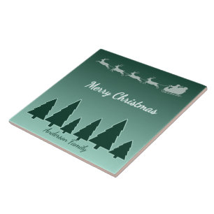 Evergreen Sleigh Night Journey Ceramic Tile