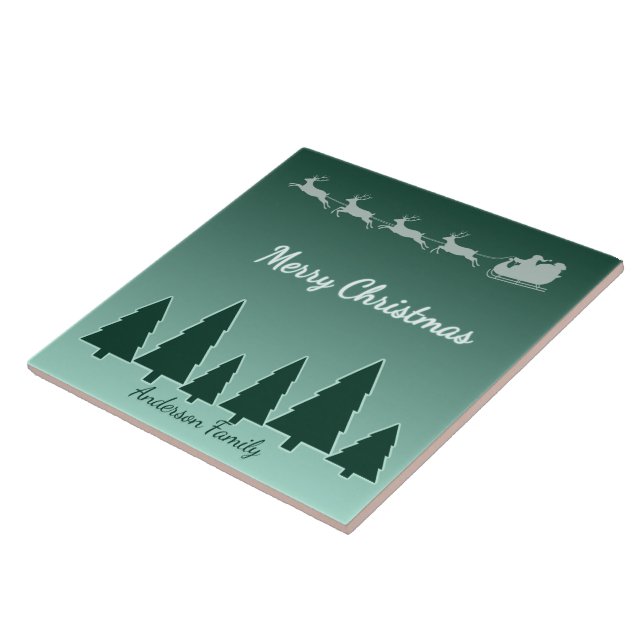 Evergreen Sleigh Night Journey Ceramic Tile (Side)