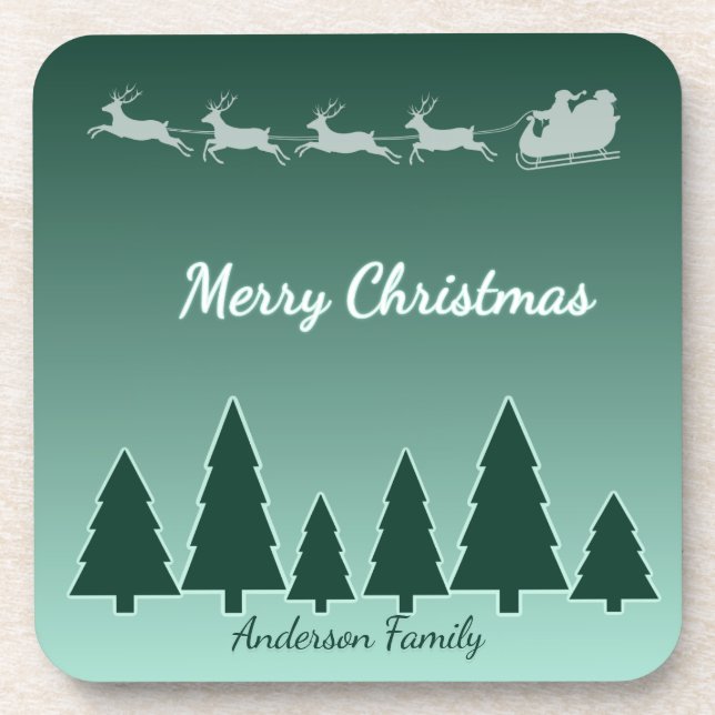 Evergreen Sleigh Winter Glow Beverage Coaster (Front)