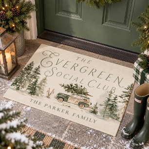 Evergreen Social Club Family Christmas Doormat