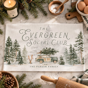 Evergreen Social Club Family Christmas Kitchen Towel
