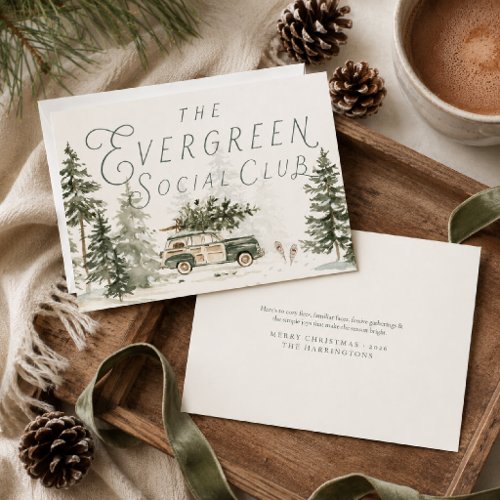 Evergreen Social Club Vintage Christmas Holiday Card