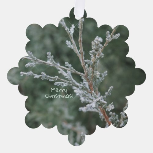 Evergreen Sparkling Frost Merry Christmas  Ornament Card