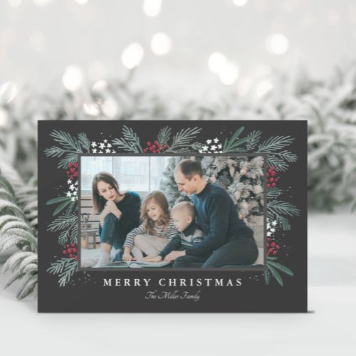 Evergreen Spray Christmas Photo Card