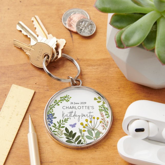 Evergreen Summer Garden Birthday Party  Keychain (Desk)