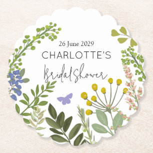 Evergreen Summer Garden Bridal Shower Paper Coaster