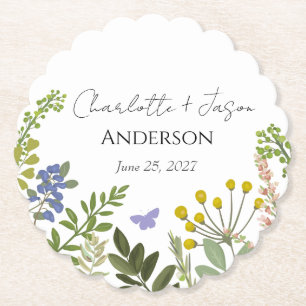 Evergreen Summer Garden Wedding Paper Coaster