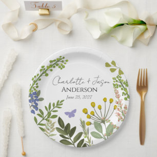Evergreen Summer Garden Wedding Paper Plates