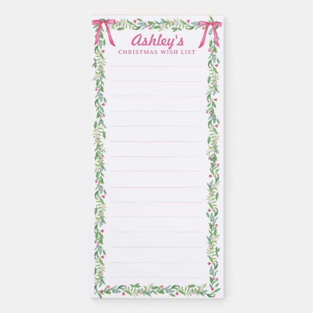 Evergreen Swag w/ Bows | Wish List Magnetic Notepad (Front)