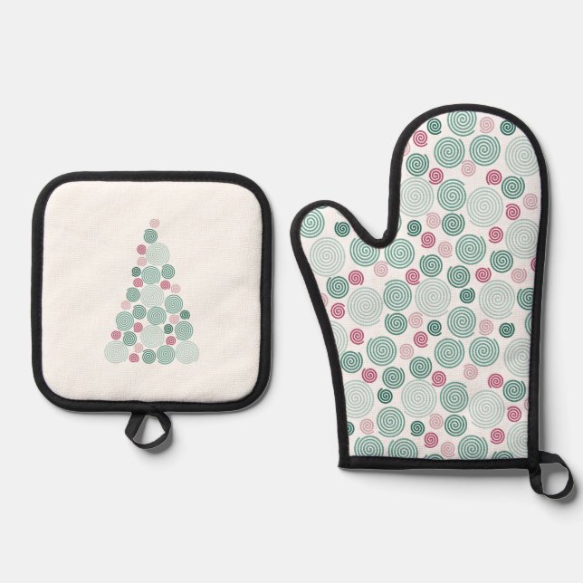Evergreen Swirl (Pattern) Oven Mitt & Pot Holder Set (Front)