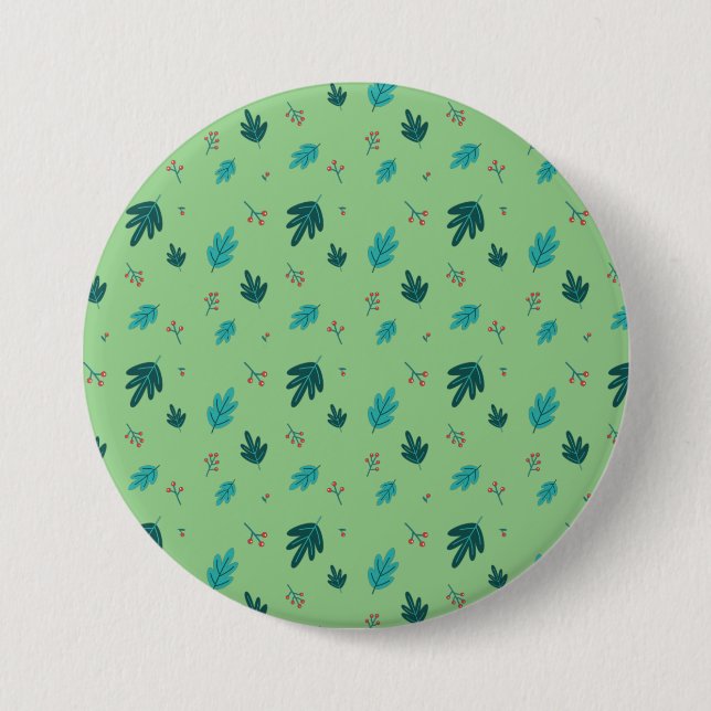 Evergreen Tree Leaves & Red Holly Berries Button (Front)