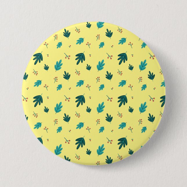 Evergreen Tree Leaves & Red Holly Berries Button (Front)