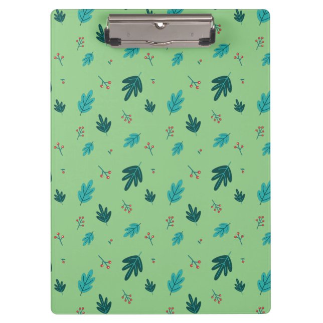 Evergreen Tree Leaves & Red Holly Berries Clipboard (Front)