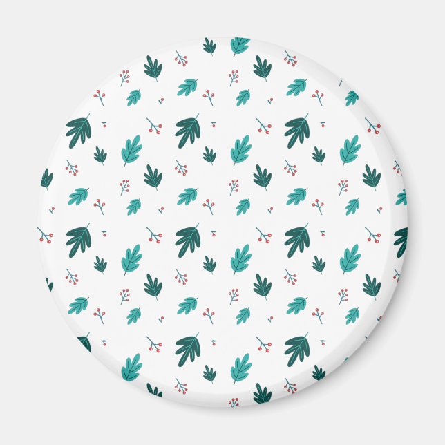 Evergreen Tree Leaves & Red Holly Berries Magnet (Front)
