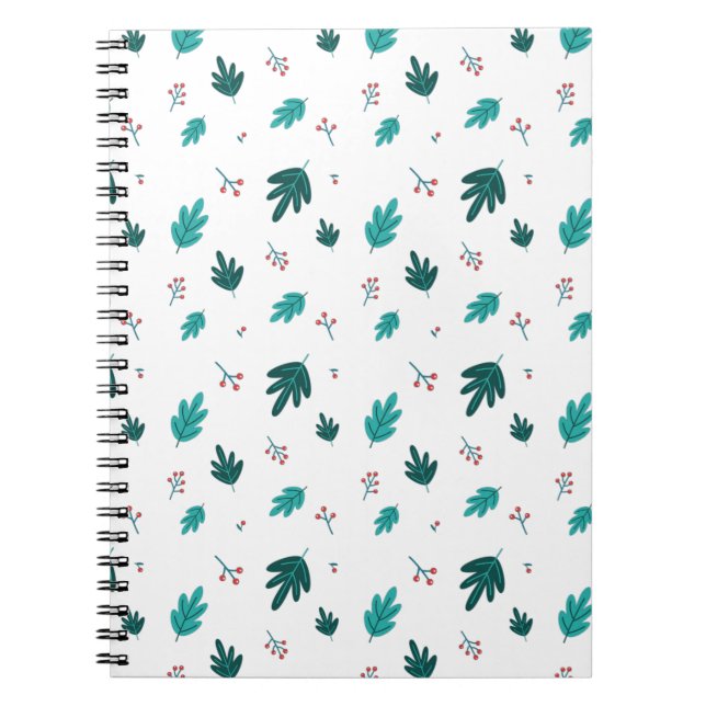 Evergreen Tree Leaves & Red Holly Berries Notebook (Front)