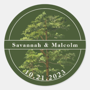 Evergreen Tree Nature Wedding Personalized Classic Round Sticker