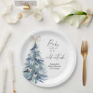 Evergreen tree with bows Baby shower Paper Plates