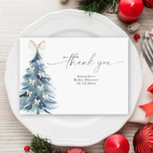 Evergreen tree with bows Baby shower Thank You Card