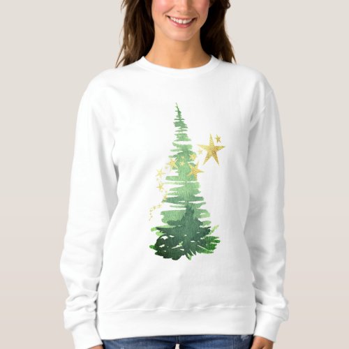 Evergreen Tree with Swirl of Gold Stars Sweatshirt