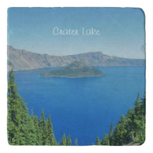 Evergreen Trees and Blue Water Crater Lake Trivet