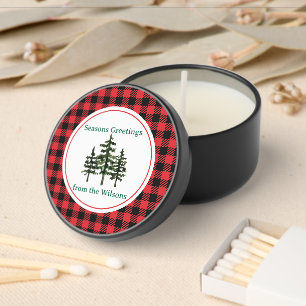 Evergreen Trees And Check Pattern Mini Candle Favors