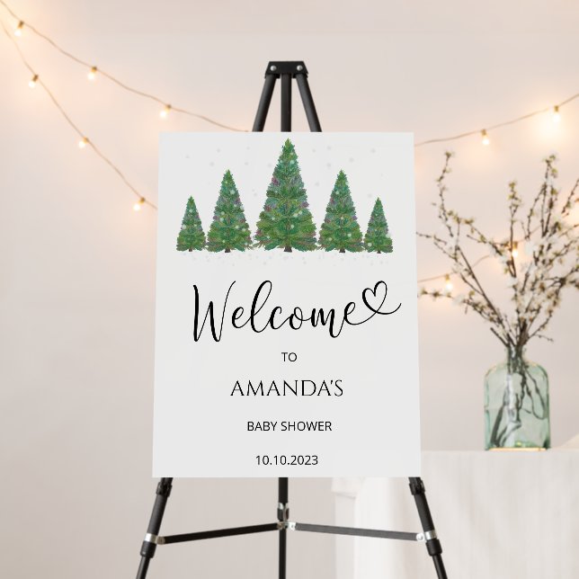 Evergreen trees baby shower welcome foam board (In Situ (Stand))