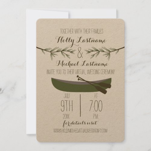 Evergreen Trees  Canoe Virtual Livestream Wedding Invitation