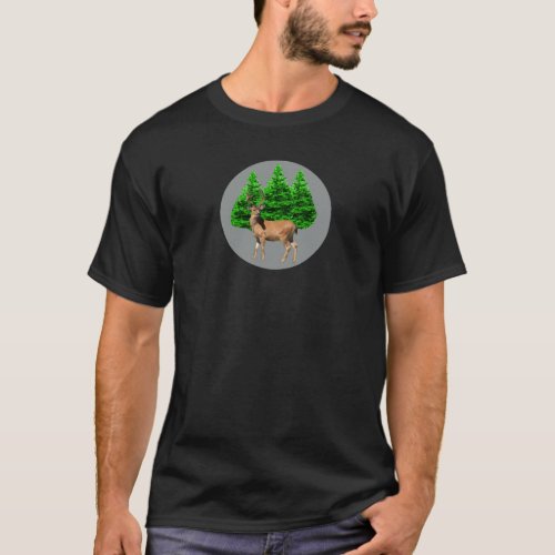 Evergreen Trees Holiday Forest Deer T_Shirt