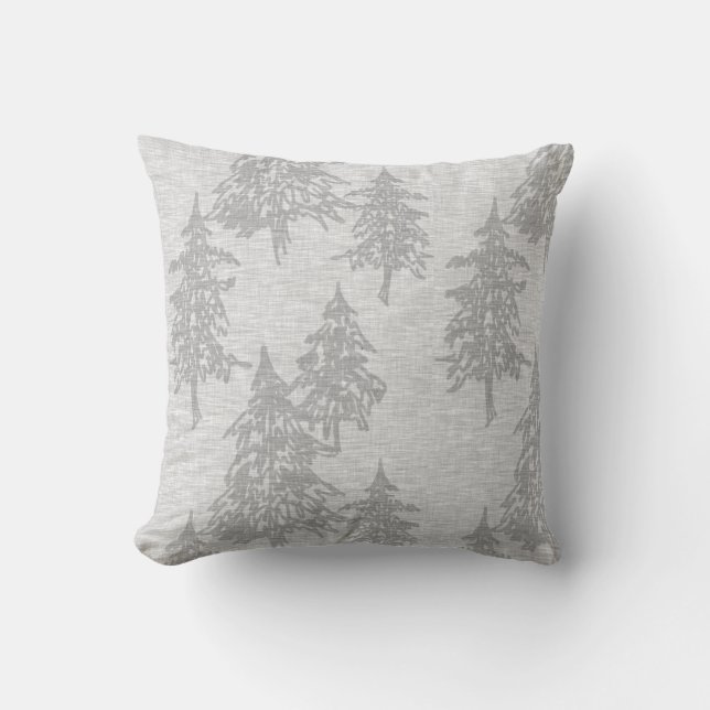 Evergreen Trees - Light Grey Throw Pillow (Front)