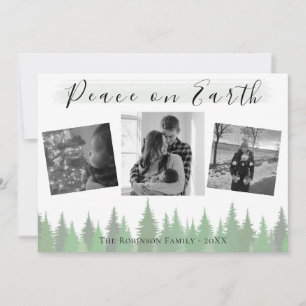 Evergreen Trees Peace on Earth 3 photo Christmas Holiday Card
