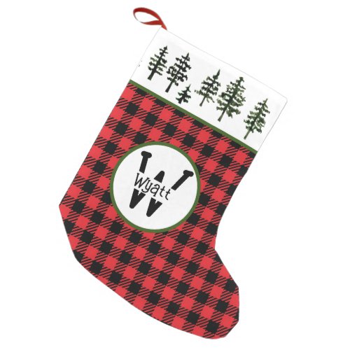 Evergreen Trees With Check Pattern Small Christmas Stocking