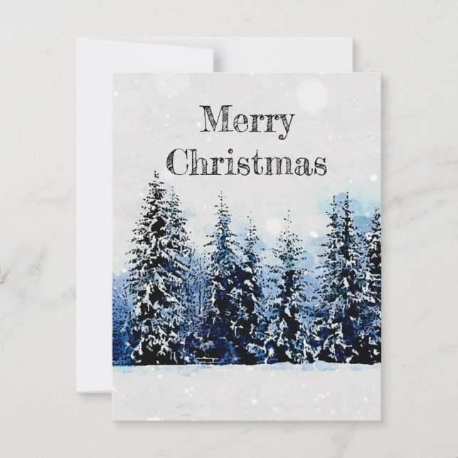 Evergreen Trees with Snow Flat Note Christmas Card (Front)