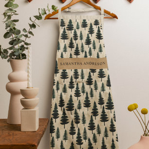 Evergreen Vintage Pine in Dark Green and Beige Apron