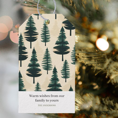 Evergreen Vintage Pine in Dark Green and Beige  Gift Tags