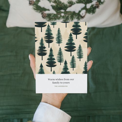 Evergreen Vintage Pine in Dark Green and Beige  Holiday Card