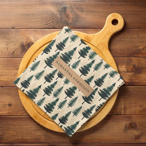 Evergreen Vintage Pine in Dark Green and Beige  Kitchen Towel