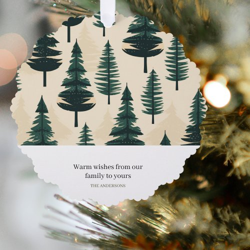 Evergreen Vintage Pine in Dark Green and Beige  Ornament Card